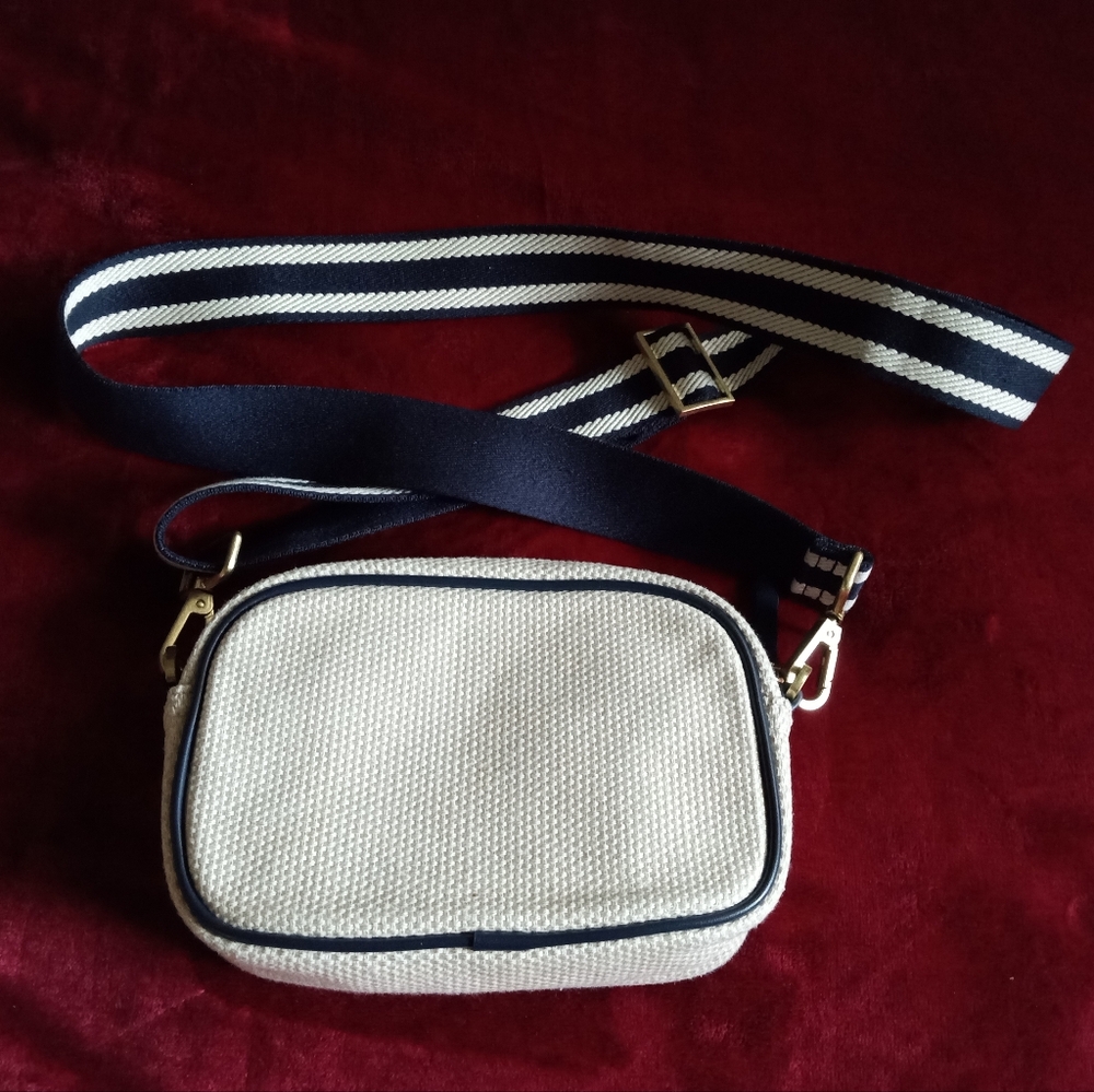 Boden Cream and Blue Crossbody Bag with Sporty Elegance